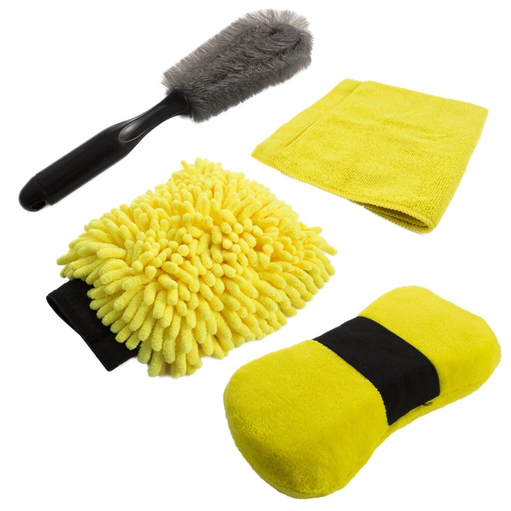 Set curatare auto cu laveta, burete, manusa si perie pentru jante, Carguard